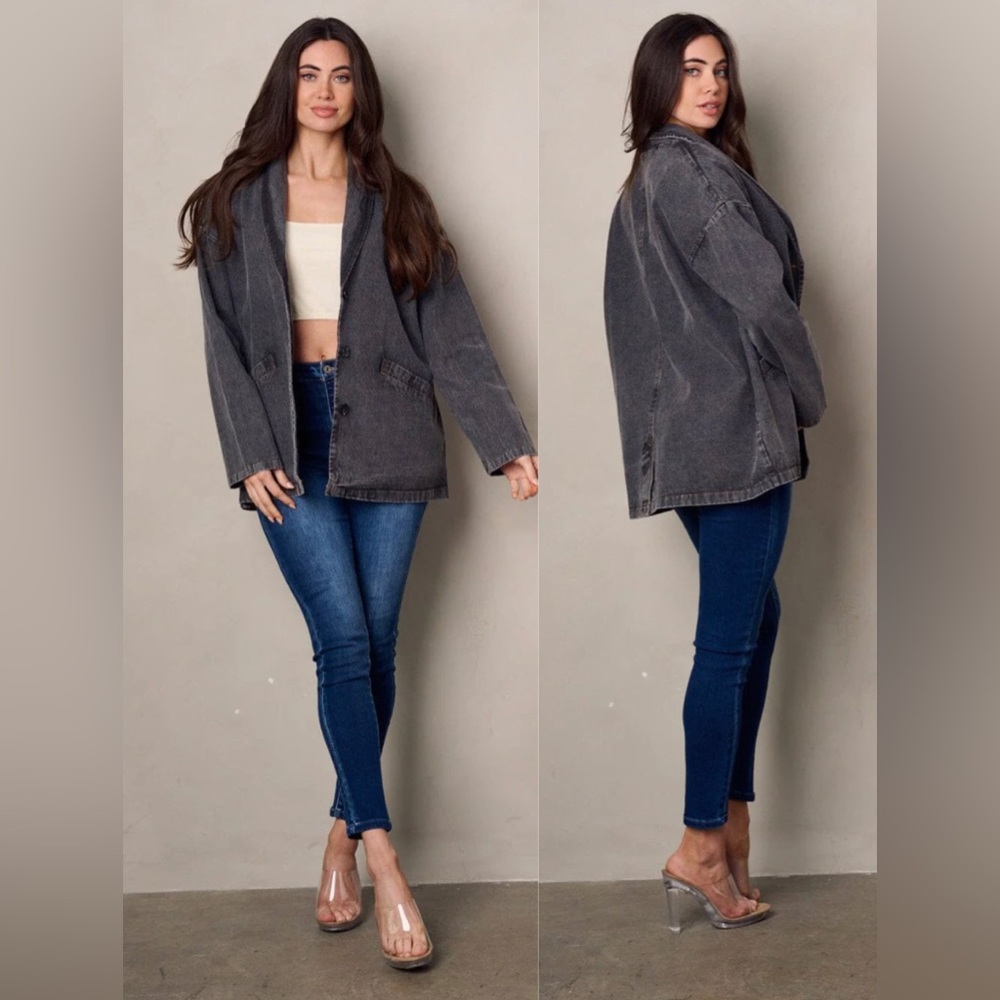 3-Pack Black Denim Button Closure Jacket